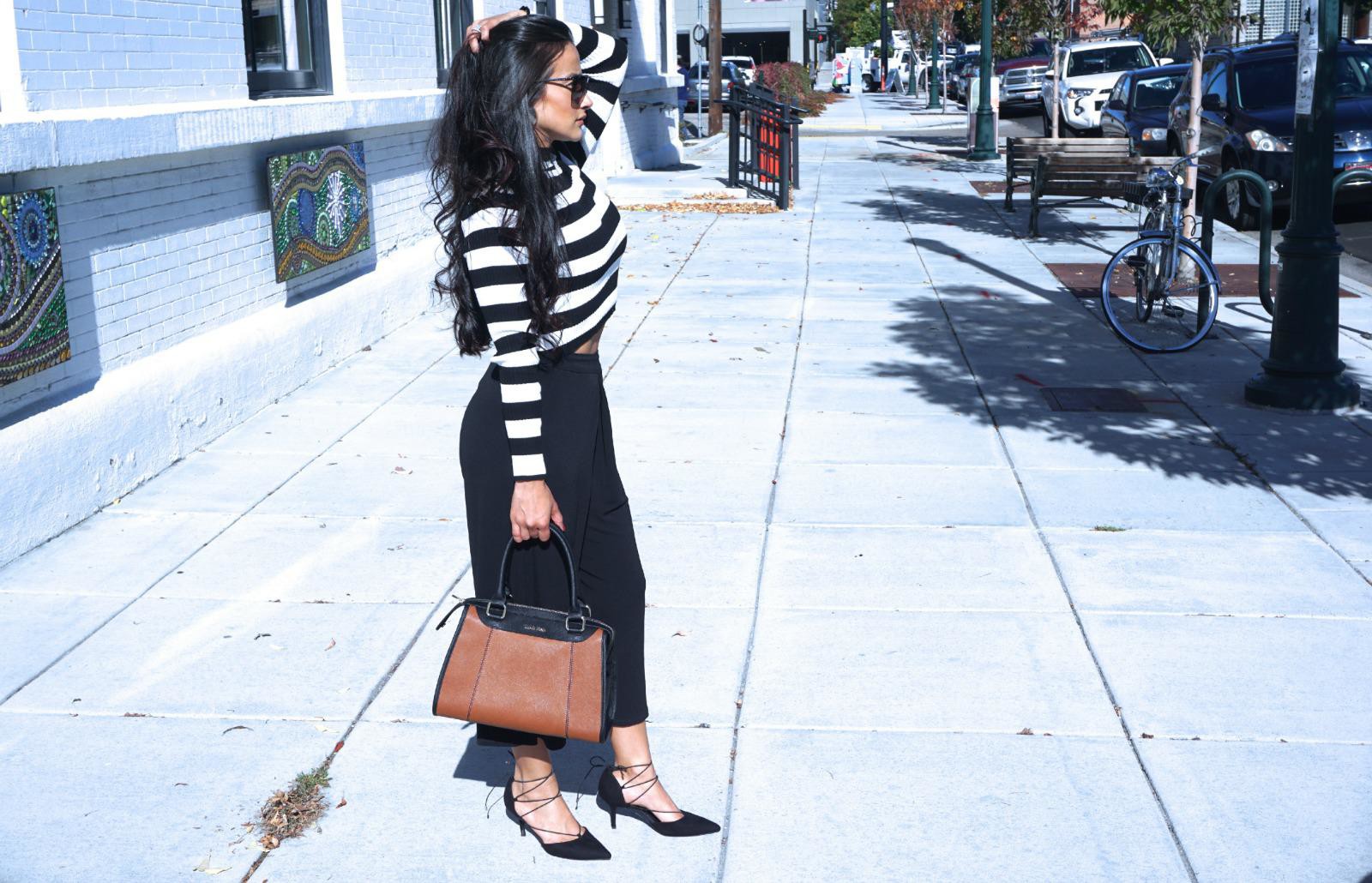 Black and White, Stripes, Culottes, Forever21, calvin klein purse