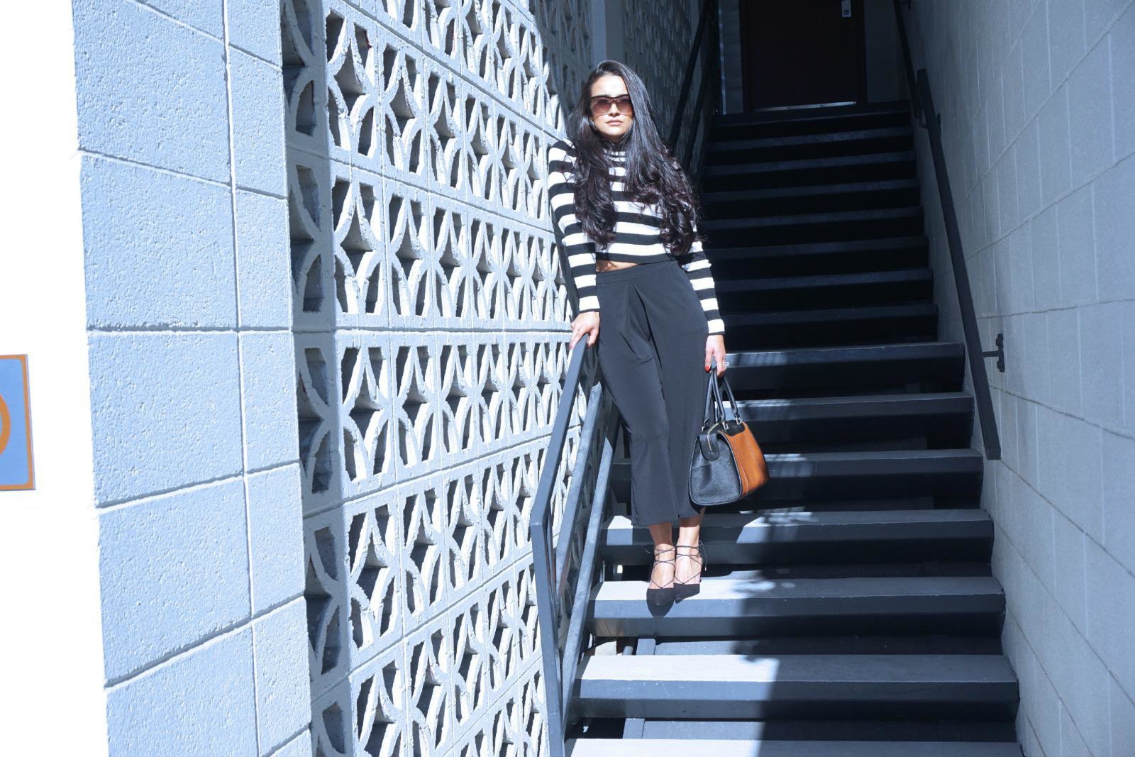 Black and White, Stripes, Culottes, Forever21, purse