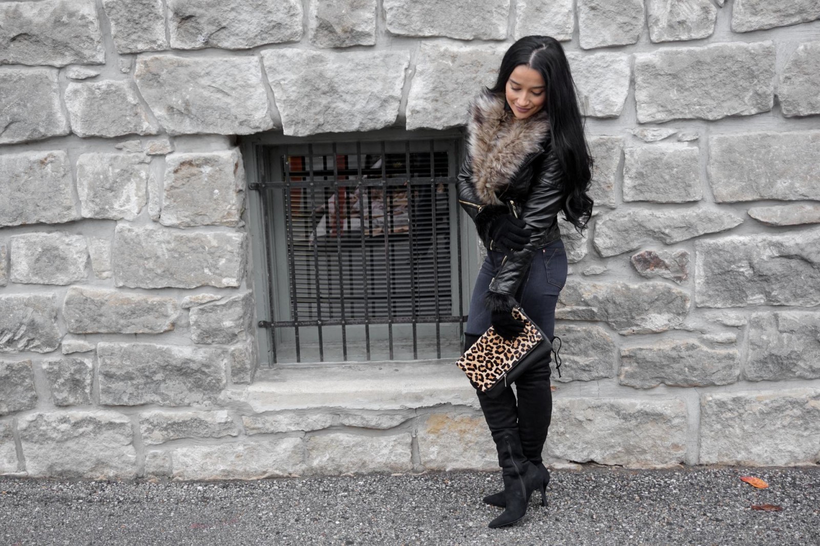 Motto Leather Jacket, Faux Fur, Aldo Thigh High Boots