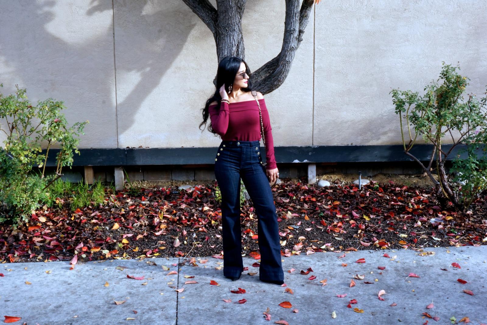 Flare Jeans and Off the Shoulder Top