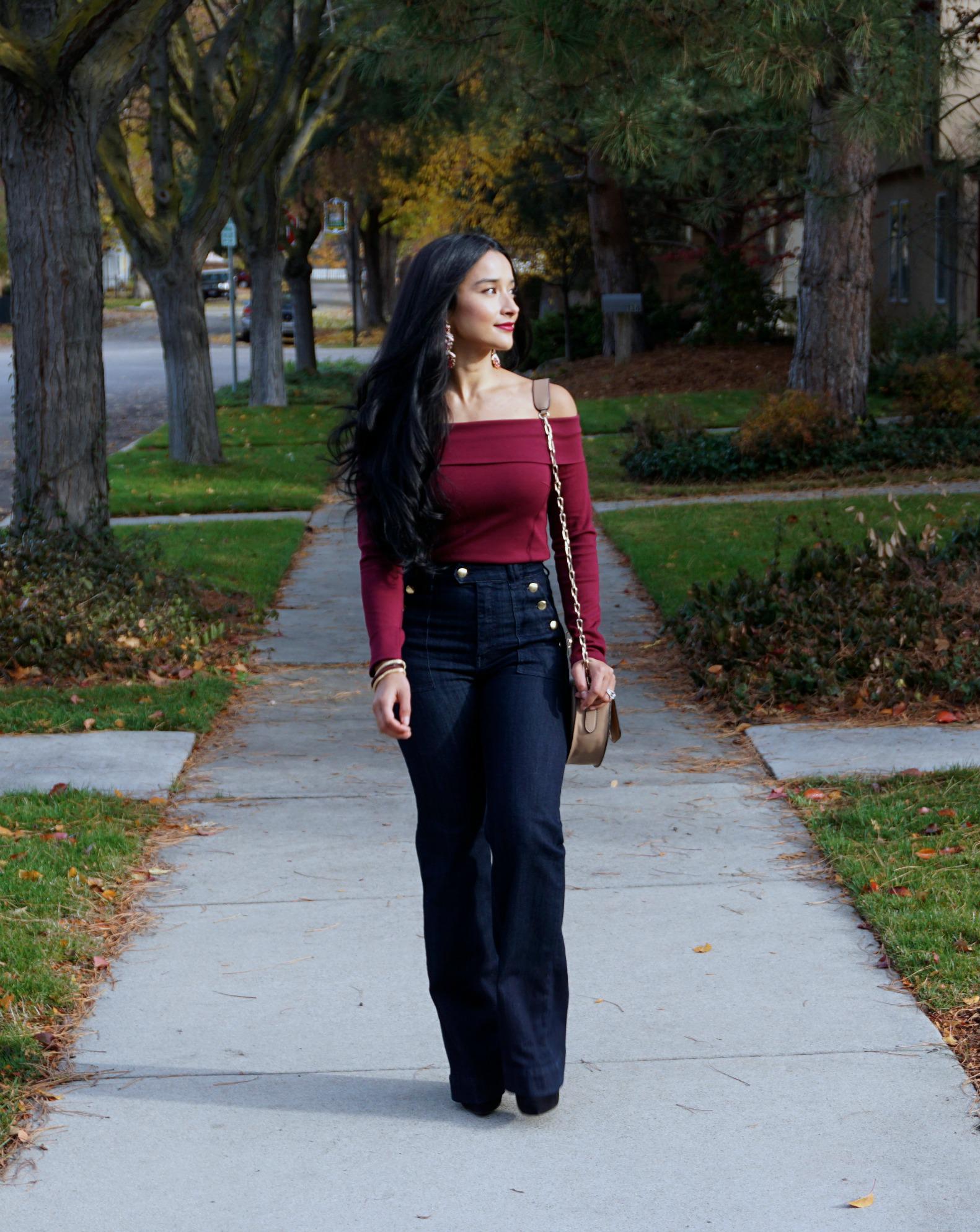 Tobi Top and HM Flare Jeans