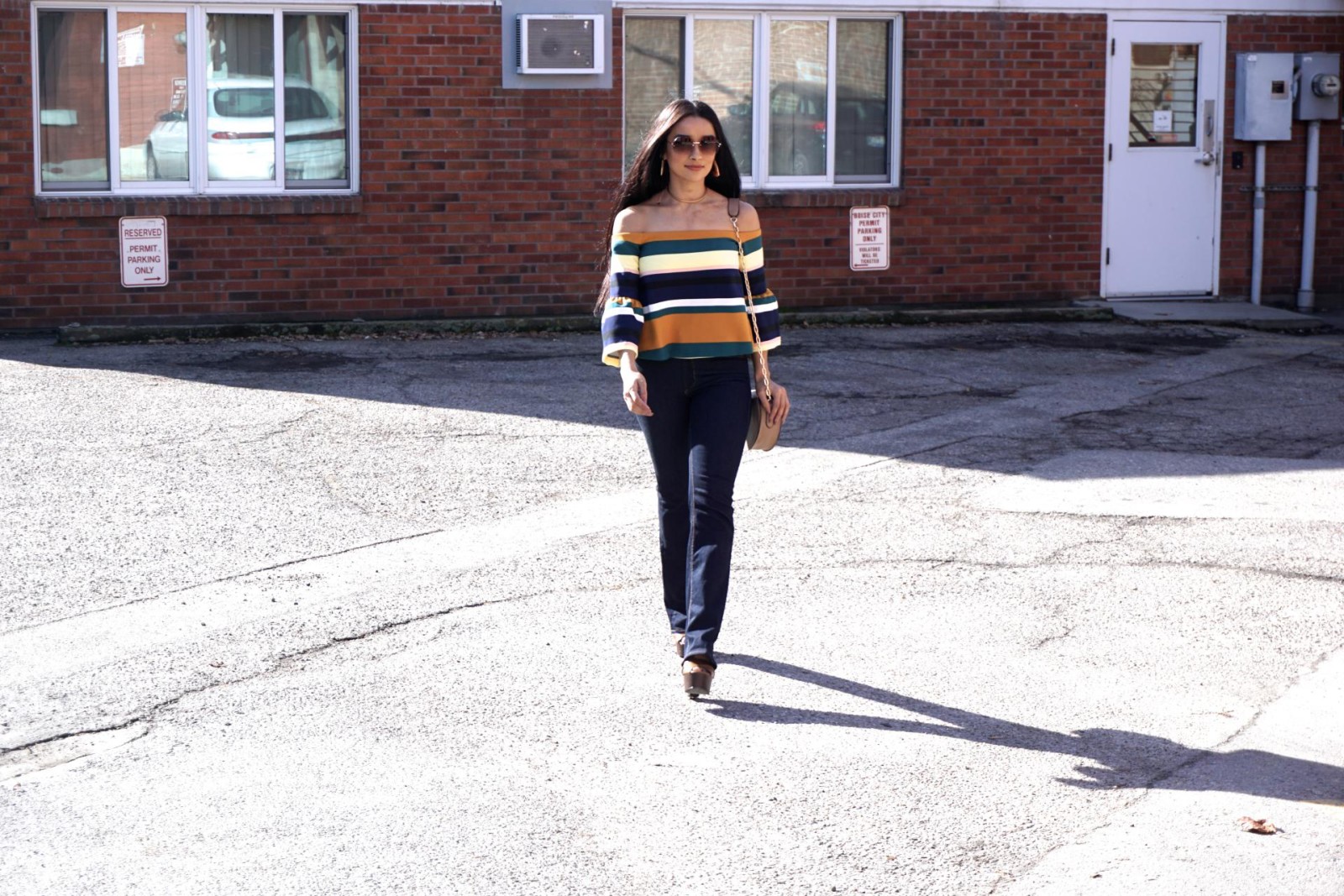 Striped Top, Zara Top, Zara Flares, Clogs, off the shoulder to, bell sleeves 