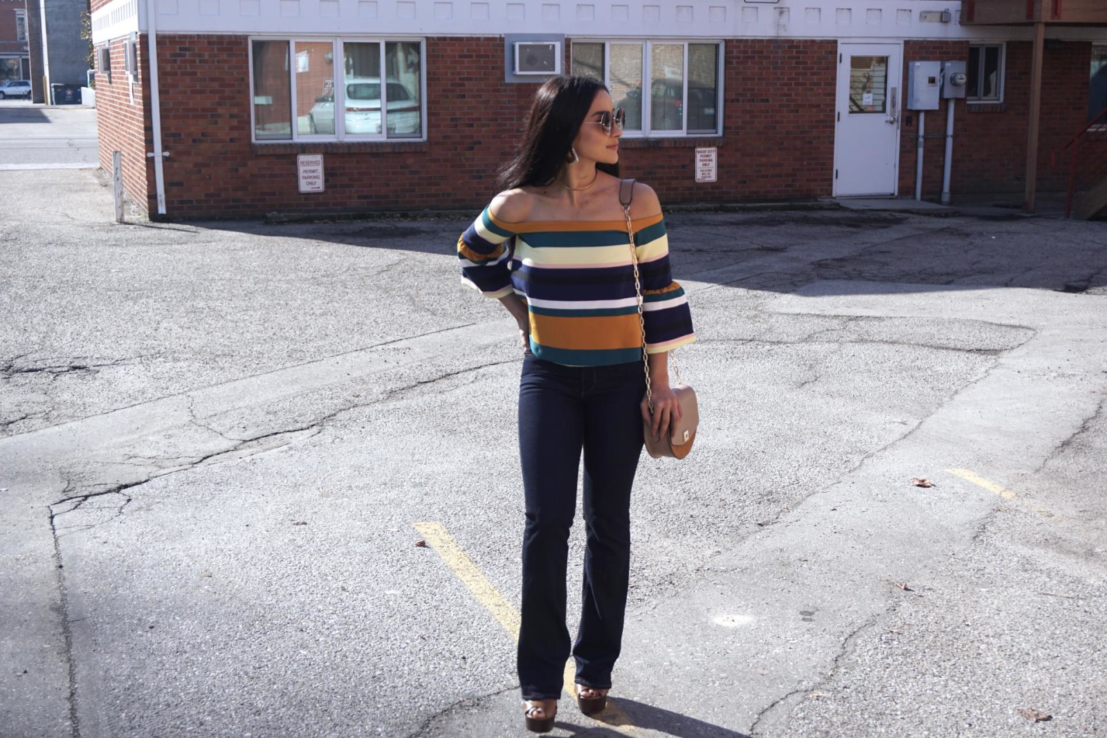 Striped Top, Zara Top, Zara Flares, Clogs, off the shoulder to, bell sleeves 