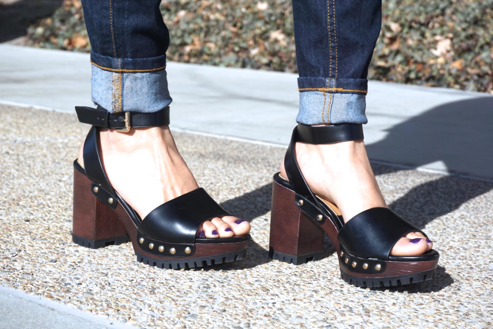 Zara Shoes, Sandals with Ankle strap and track sole, Black sandals, Spring shoes, Dark denim, cuffed jeans