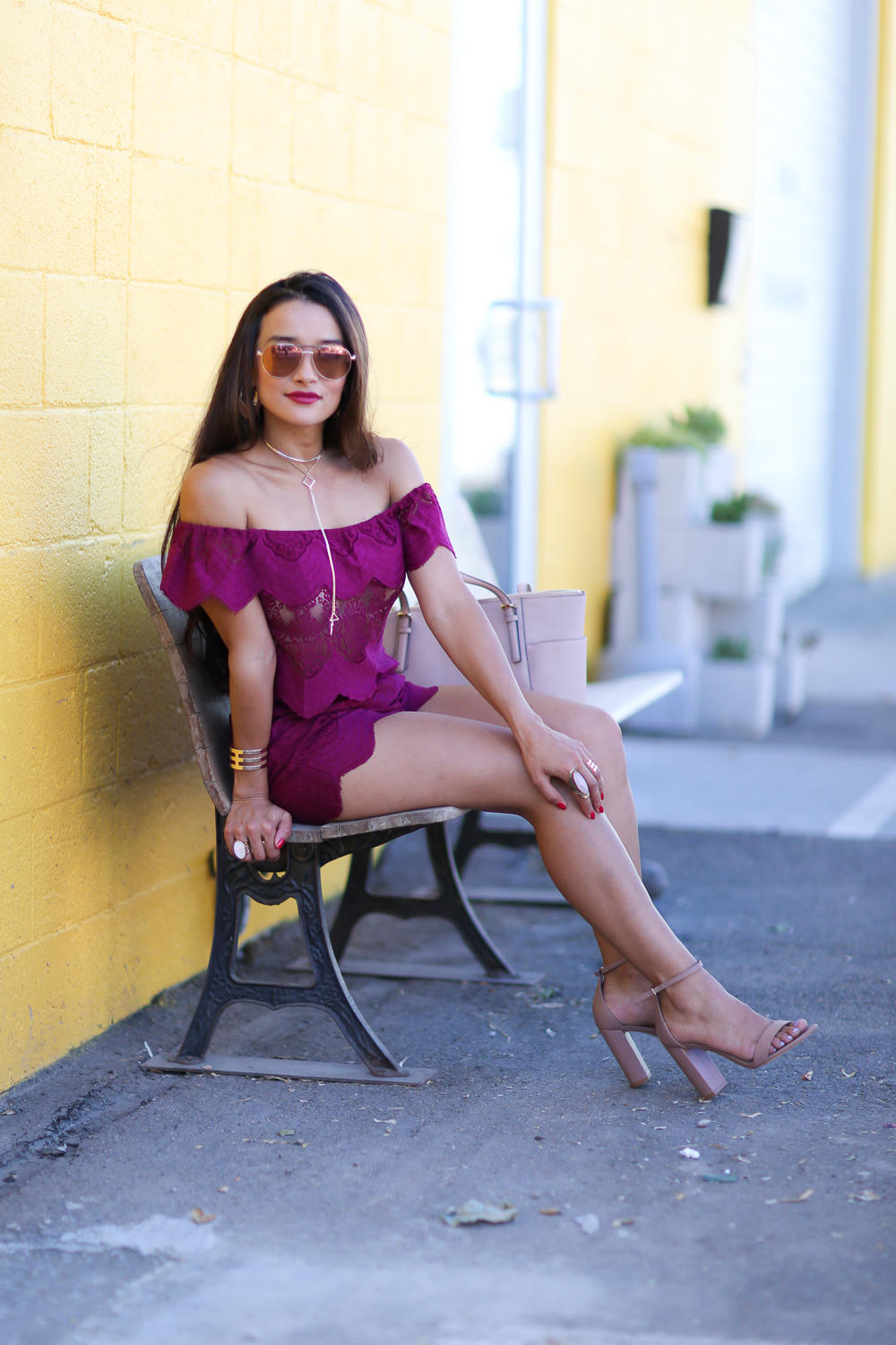 lace runner shorts purple, Missguided, matching lace set, lace shorts, lace off the shoulder top,